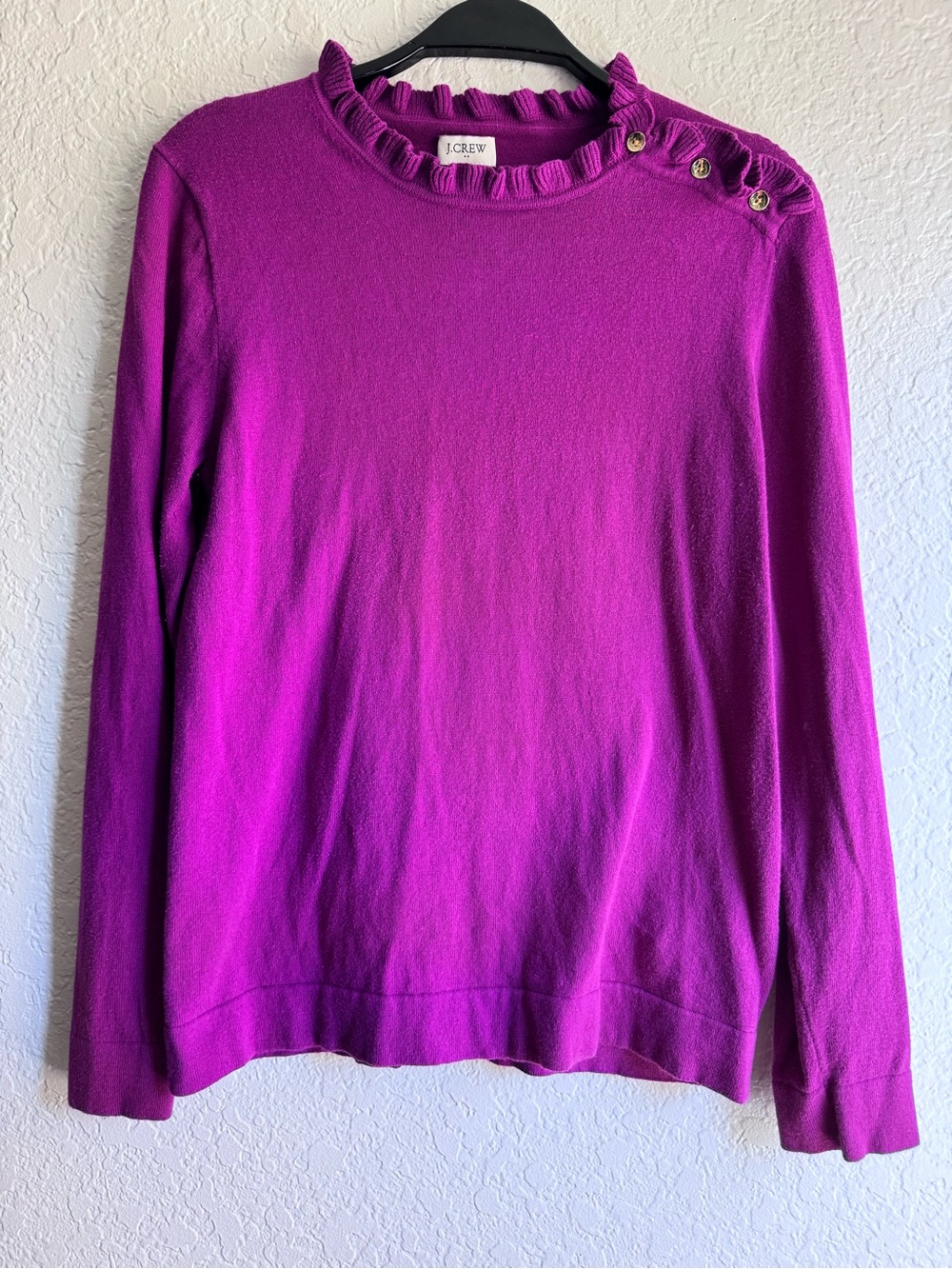 J. Crew Ruffle Mock Neck Sweater in Vibrant Magenta